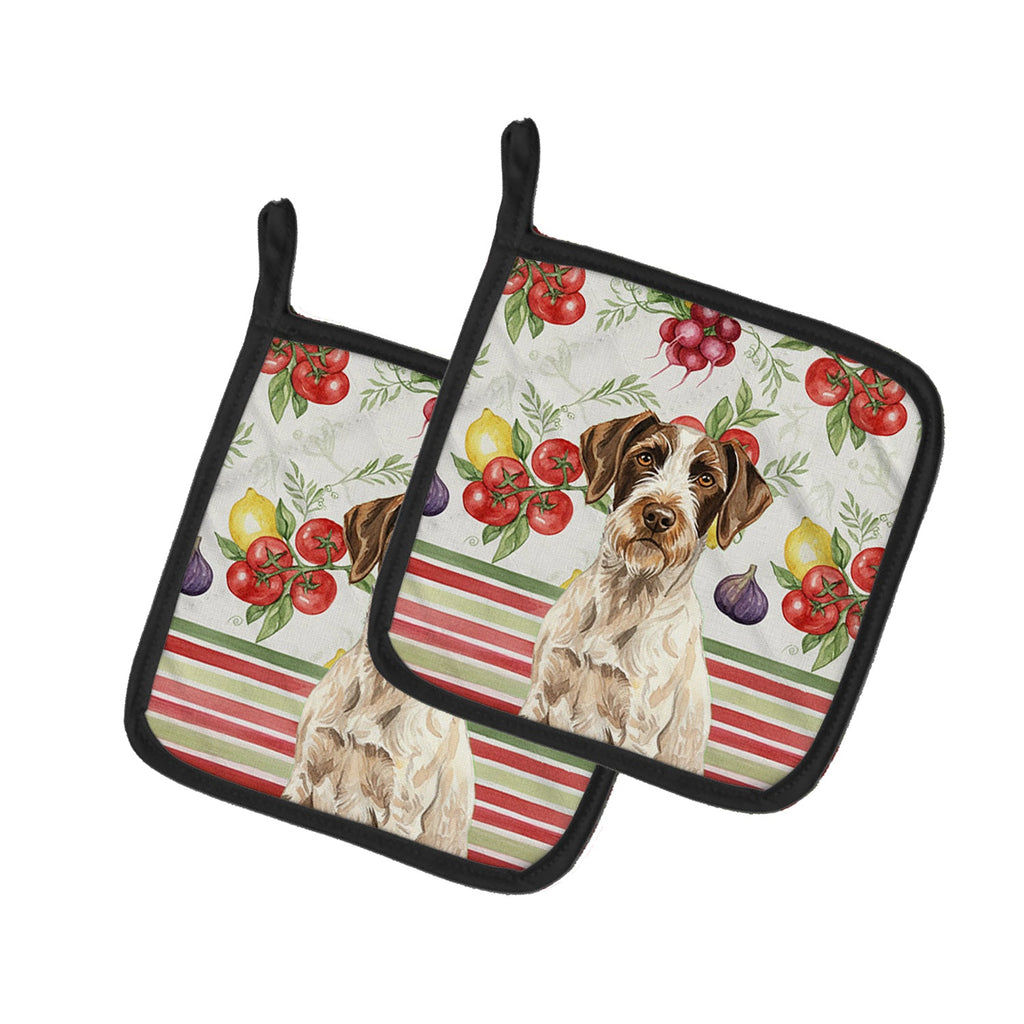 Liver and White German Wirehaired Pointer Vegetables Pot Holder Set of 2 Heat Resistant Quilted Hot Pads 7.5 x 7.5 Inch, Insulated Kitchen Trivets for Cooking & Baking