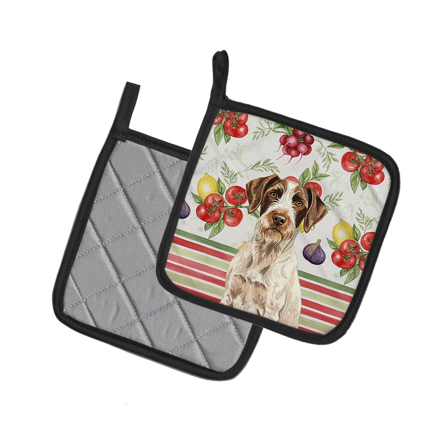 Liver and White German Wirehaired Pointer Vegetables Pot Holder Set of 2 Heat Resistant Quilted Hot Pads 7.5 x 7.5 Inch, Insulated Kitchen Trivets for Cooking & Baking
