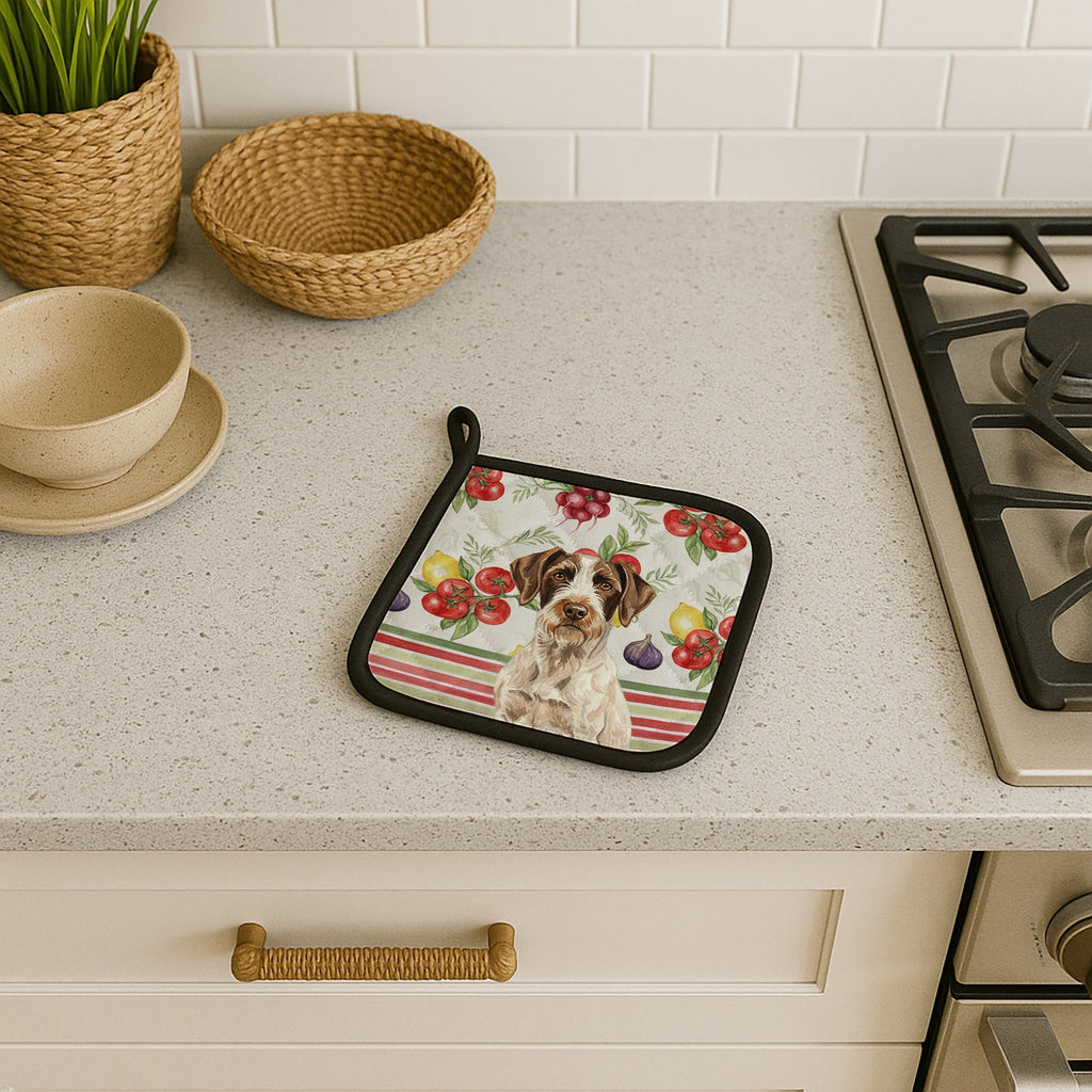 Liver and White German Wirehaired Pointer Vegetables Pot Holder Set of 2 Heat Resistant Quilted Hot Pads 7.5 x 7.5 Inch, Insulated Kitchen Trivets for Cooking & Baking