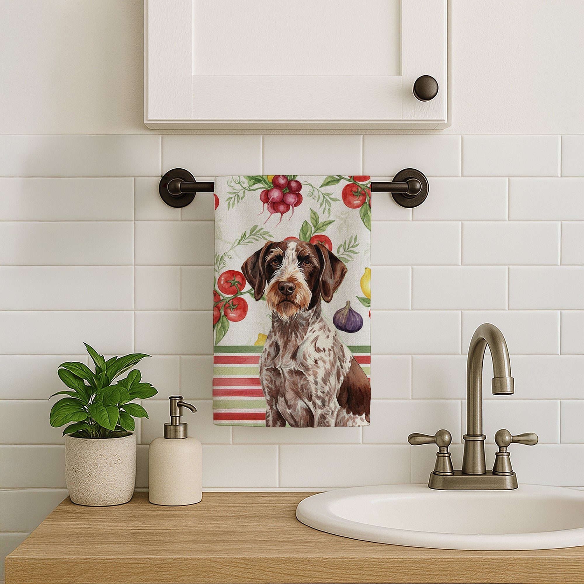 Roan German Wirehaired Pointer Vegetables Kitchen Towel Velour Plush Front and Cotton Loop Back Machine Washable
