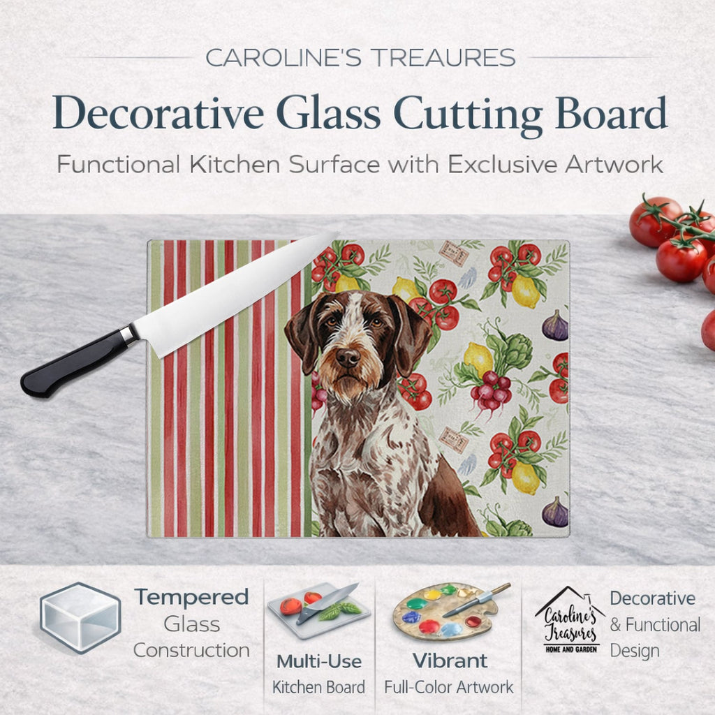 Roan German Wirehaired Pointer Vegetables Cutting Board Tempered Glass Kitchen Cutting Surface, Heat Resistant Chopping, Non-Slip Feet, Food Prep & Serving