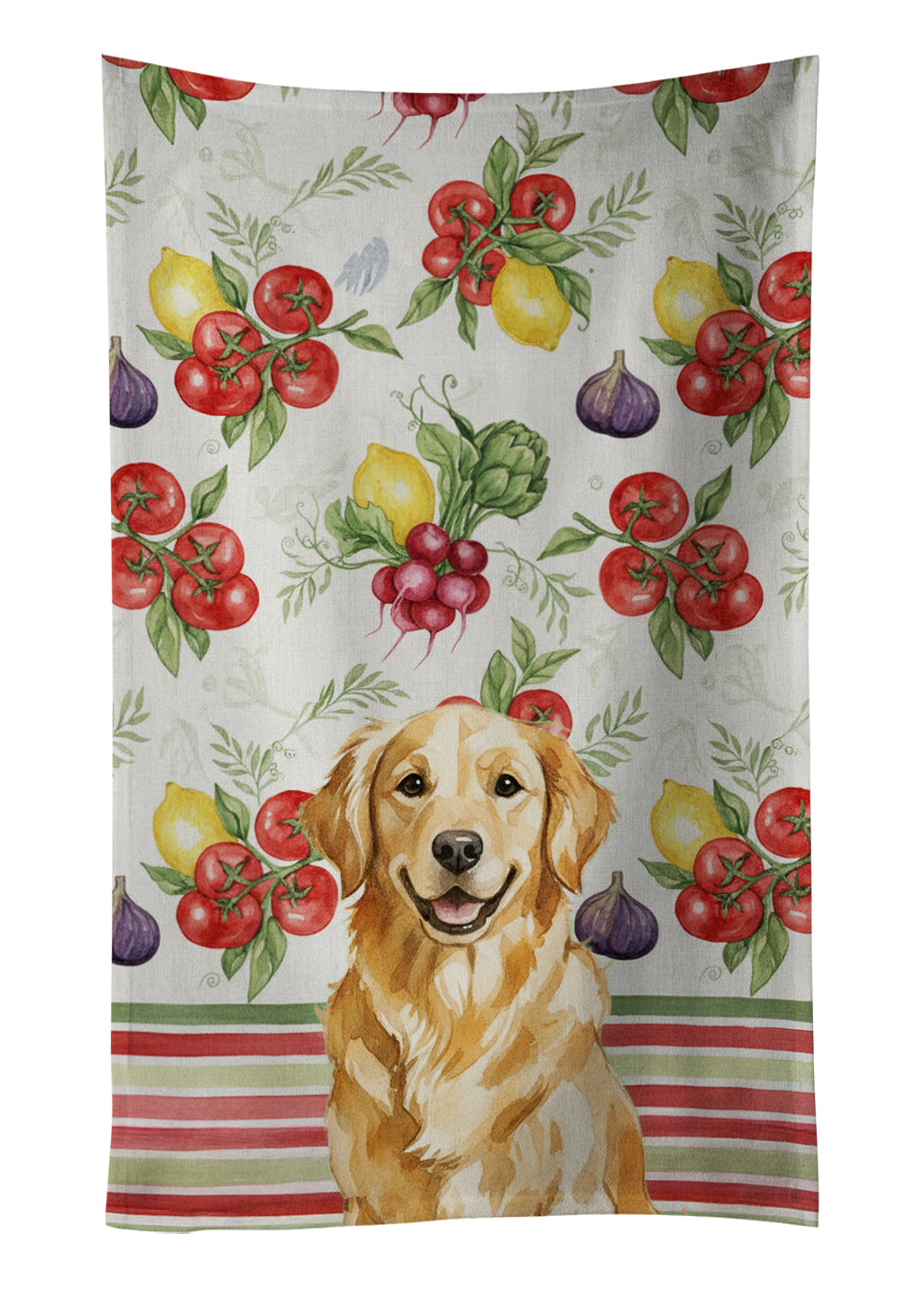 Golden Retriever Vegetables Kitchen Towel Velour Plush Front and Cotton Loop Back Machine Washable