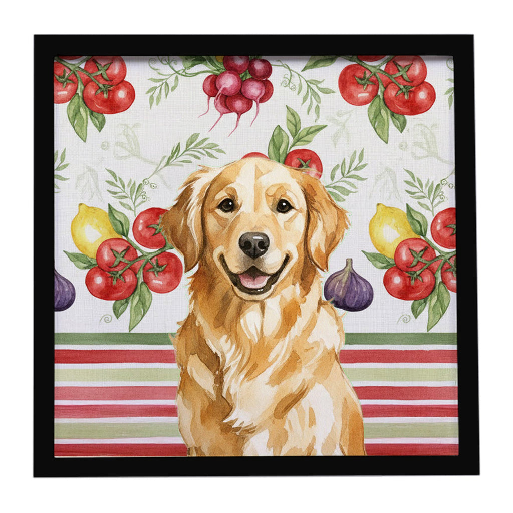 Golden Retriever Vegetables Framed Metal Print Bathroom, Kitchen, Office, Home Decor Wall Art Ready to Hang, Square, 8X8