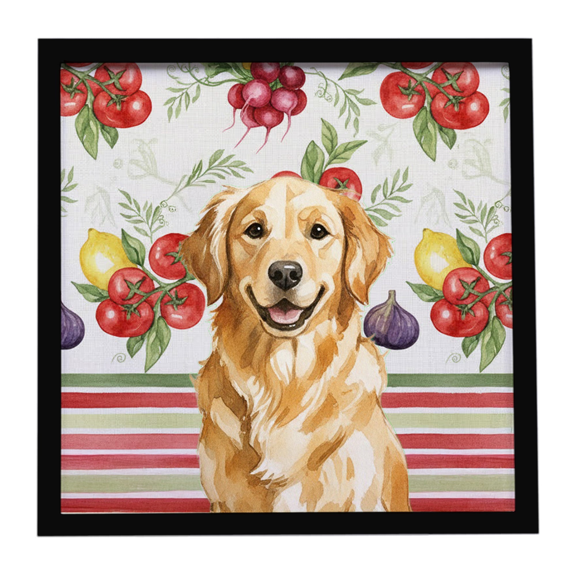 Golden Retriever Vegetables Framed Metal Print Bathroom, Kitchen, Office, Home Decor Wall Art Ready to Hang, Square, 8X8