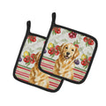 Golden Retriever Vegetables Pot Holder Set of 2 Heat Resistant Quilted Hot Pads 7.5 x 7.5 Inch, Insulated Kitchen Trivets for Cooking & Baking