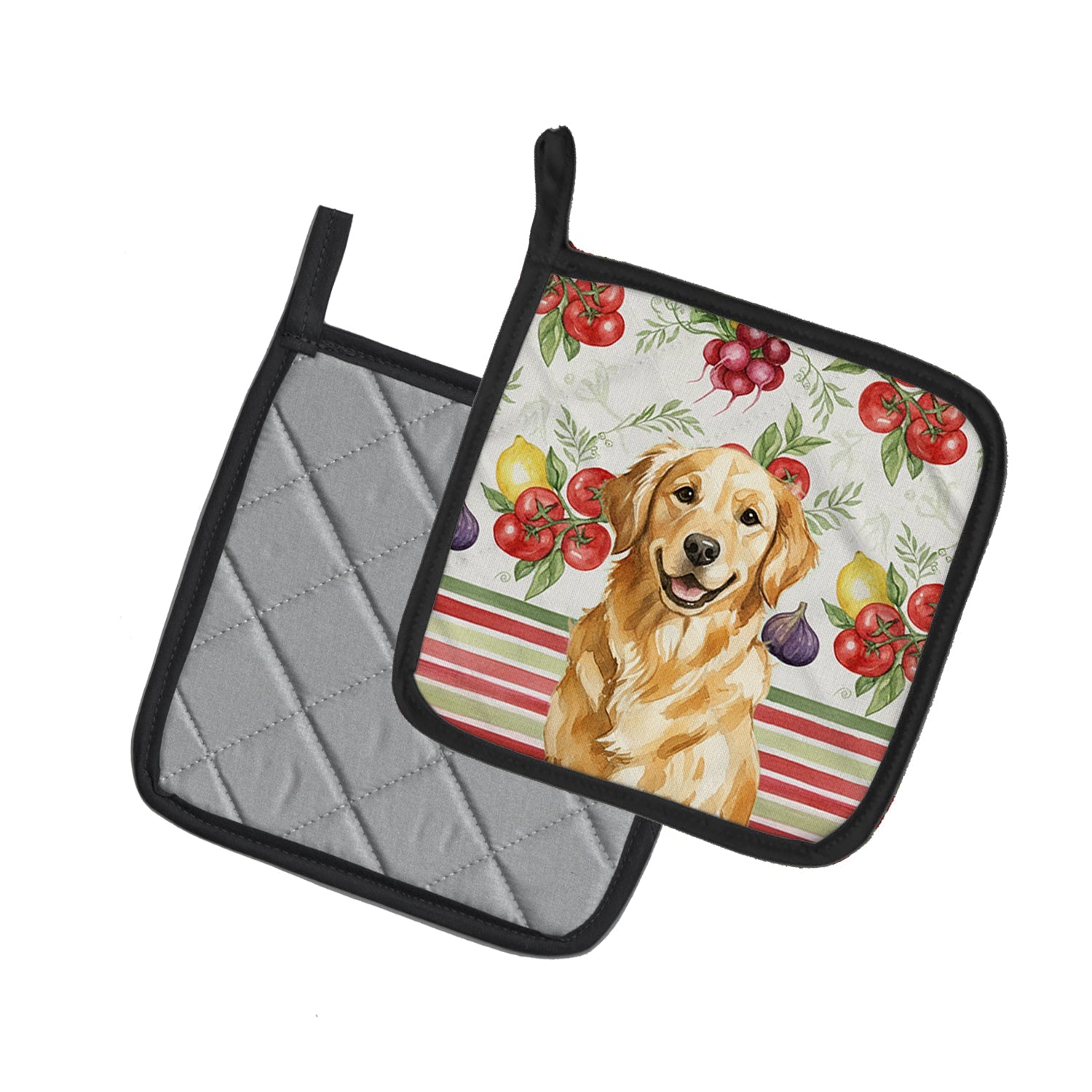 Golden Retriever Vegetables Pot Holder Set of 2 Heat Resistant Quilted Hot Pads 7.5 x 7.5 Inch, Insulated Kitchen Trivets for Cooking & Baking