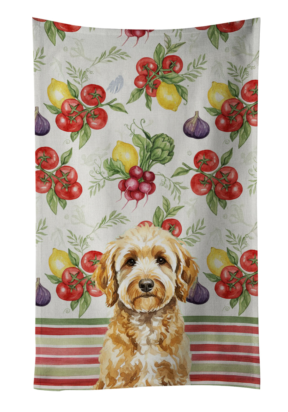 Goldendoodle Vegetables Kitchen Towel Velour Plush Front and Cotton Loop Back Machine Washable