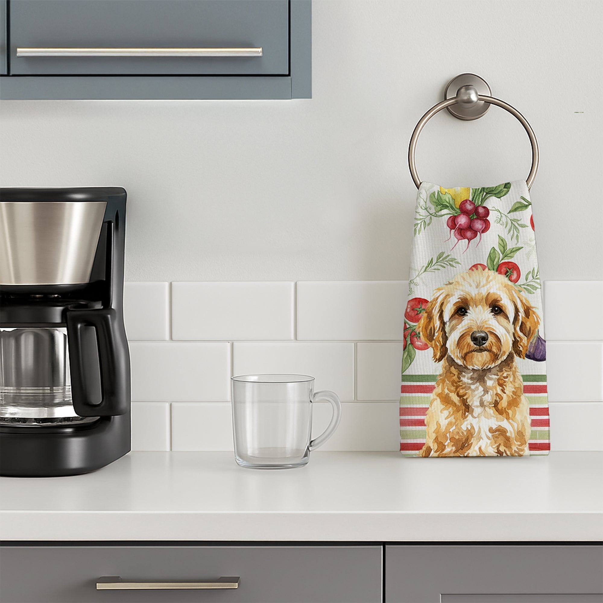 Goldendoodle Vegetables Kitchen Towel Velour Plush Front and Cotton Loop Back Machine Washable