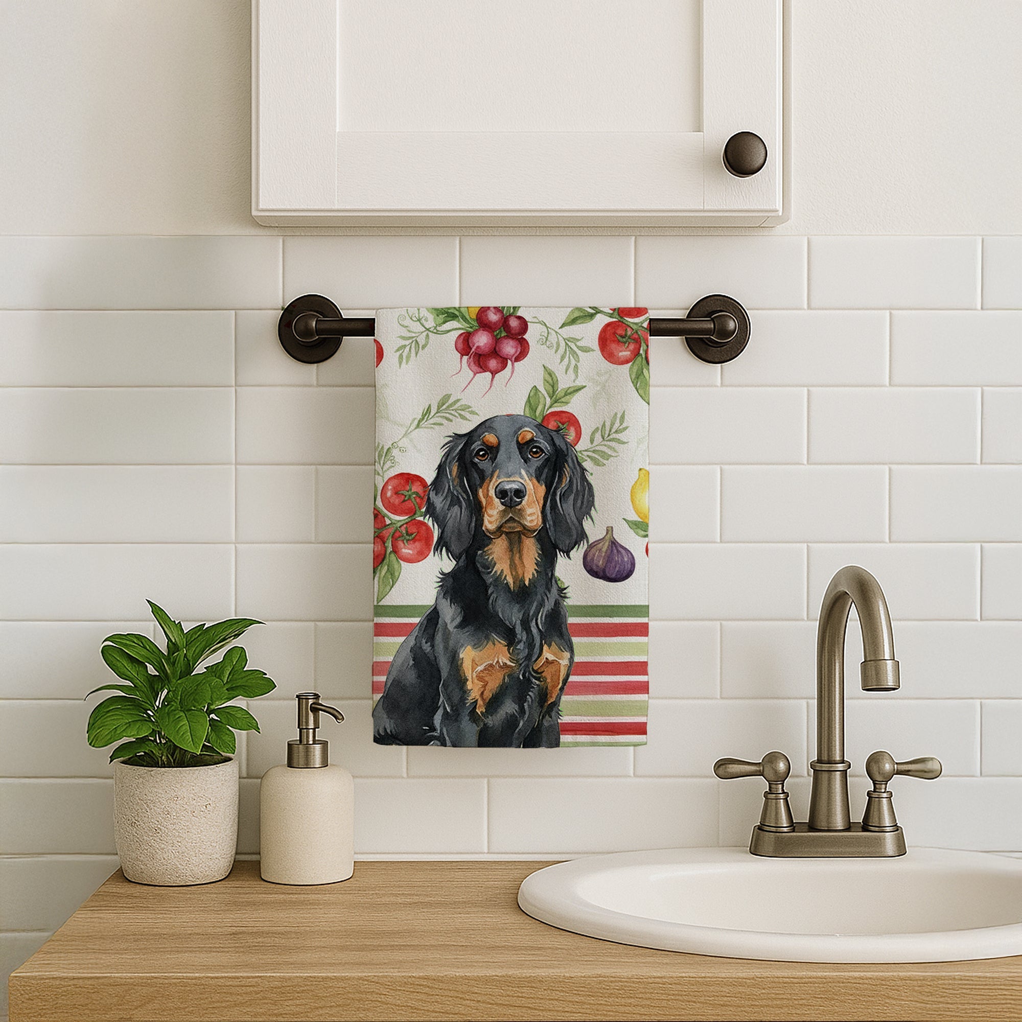 Gordon Setter Vegetables Kitchen Towel Velour Plush Front and Cotton Loop Back Machine Washable