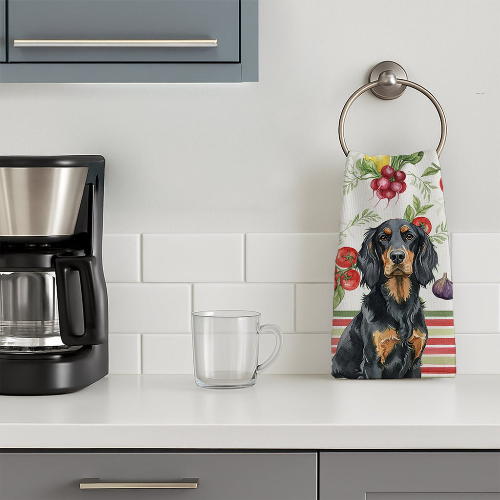 Gordon Setter Vegetables Kitchen Towel Velour Plush Front and Cotton Loop Back Machine Washable