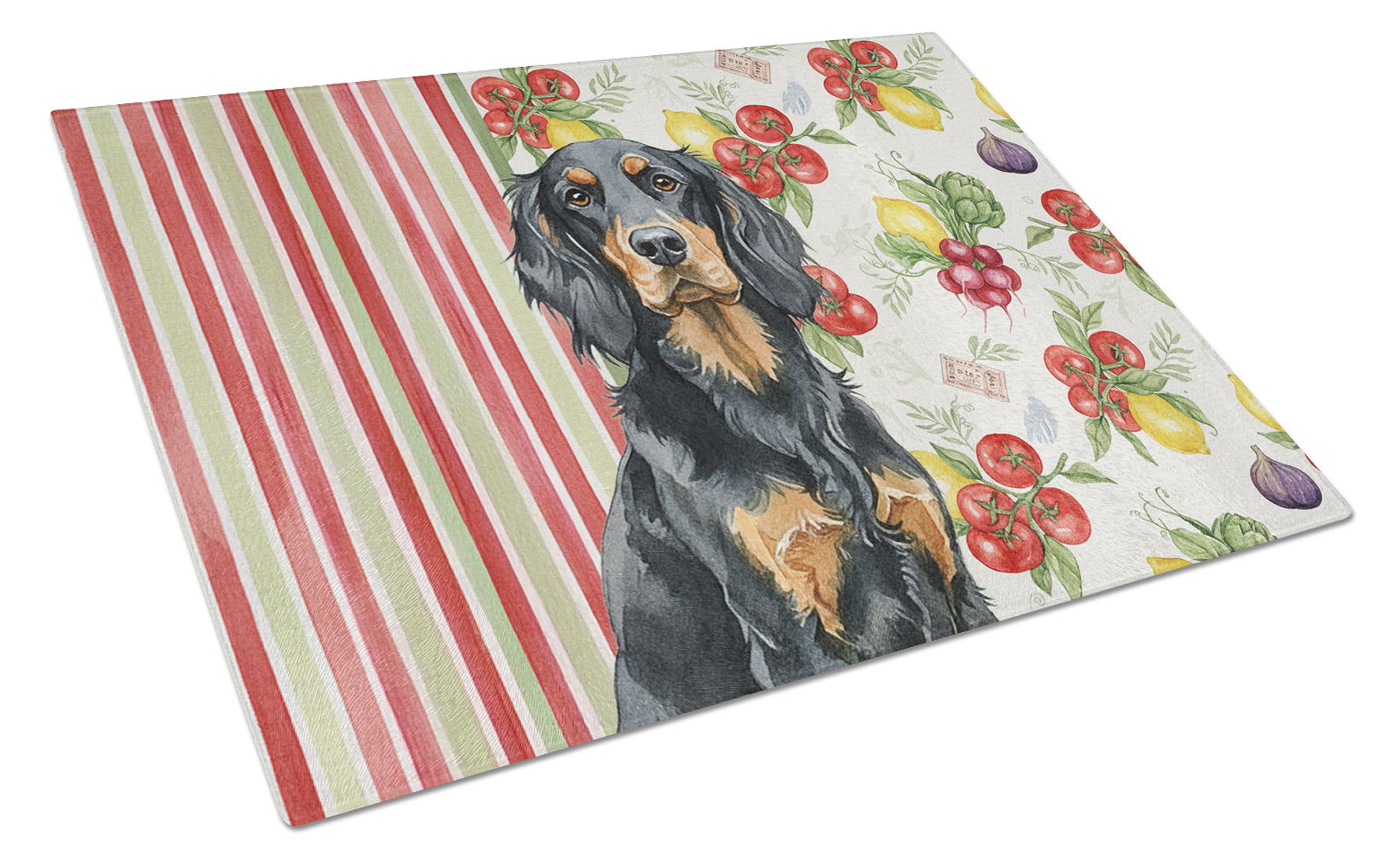 Gordon Setter Vegetables Cutting Board Tempered Glass Kitchen Cutting Surface, Heat Resistant Chopping, Non-Slip Feet, Food Prep & Serving