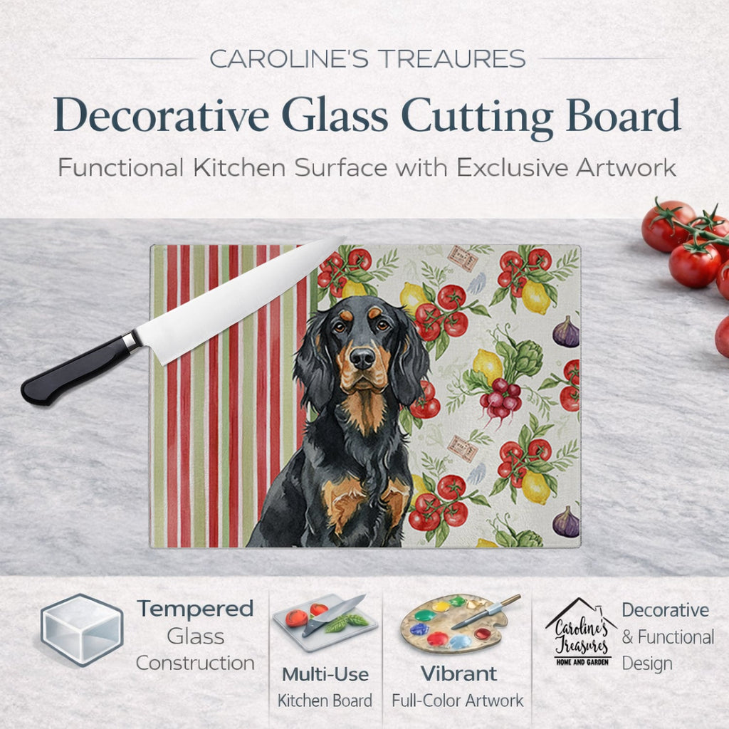 Gordon Setter Vegetables Cutting Board Tempered Glass Kitchen Cutting Surface, Heat Resistant Chopping, Non-Slip Feet, Food Prep & Serving