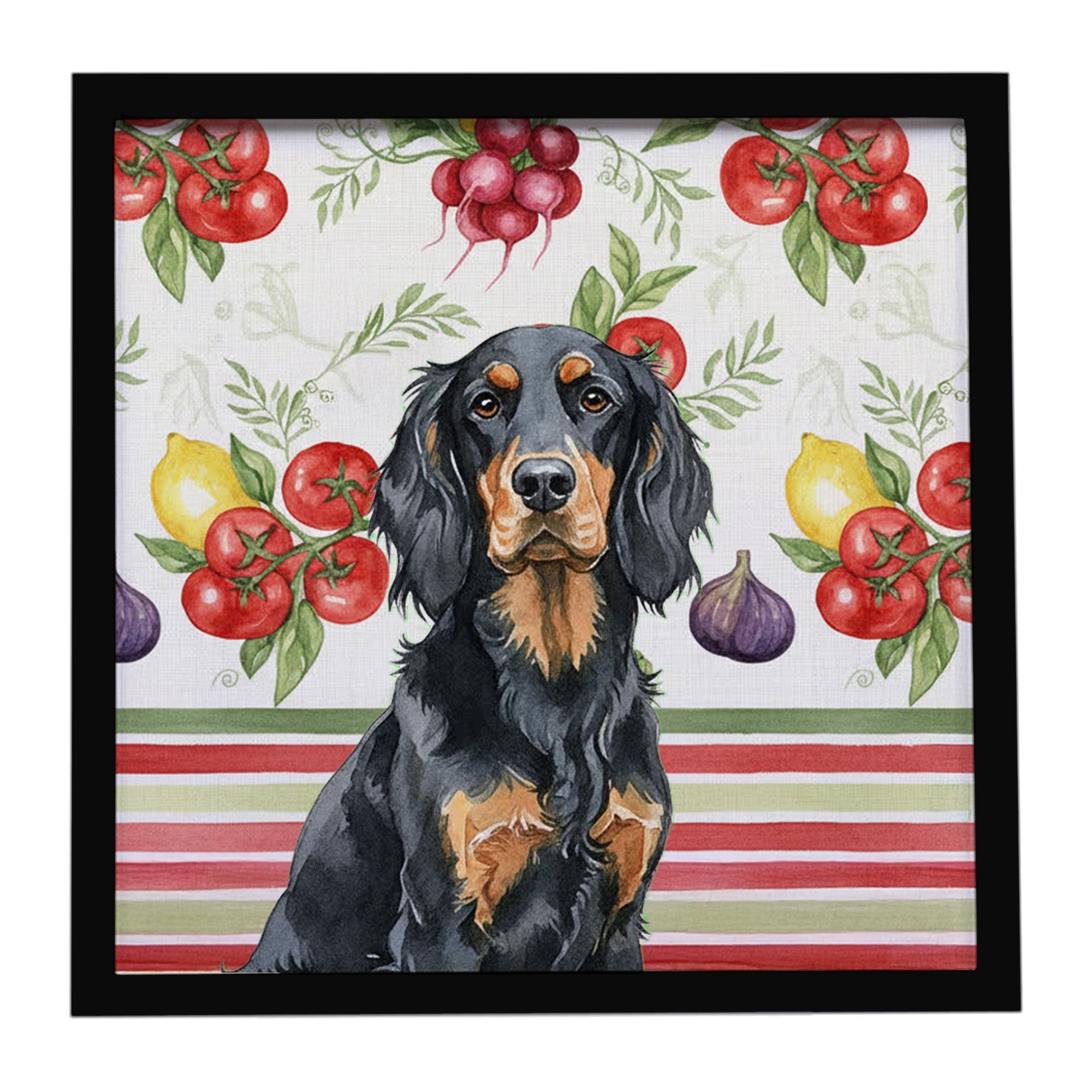 Gordon Setter Vegetables Framed Metal Print Bathroom, Kitchen, Office, Home Decor Wall Art Ready to Hang, Square, 8X8