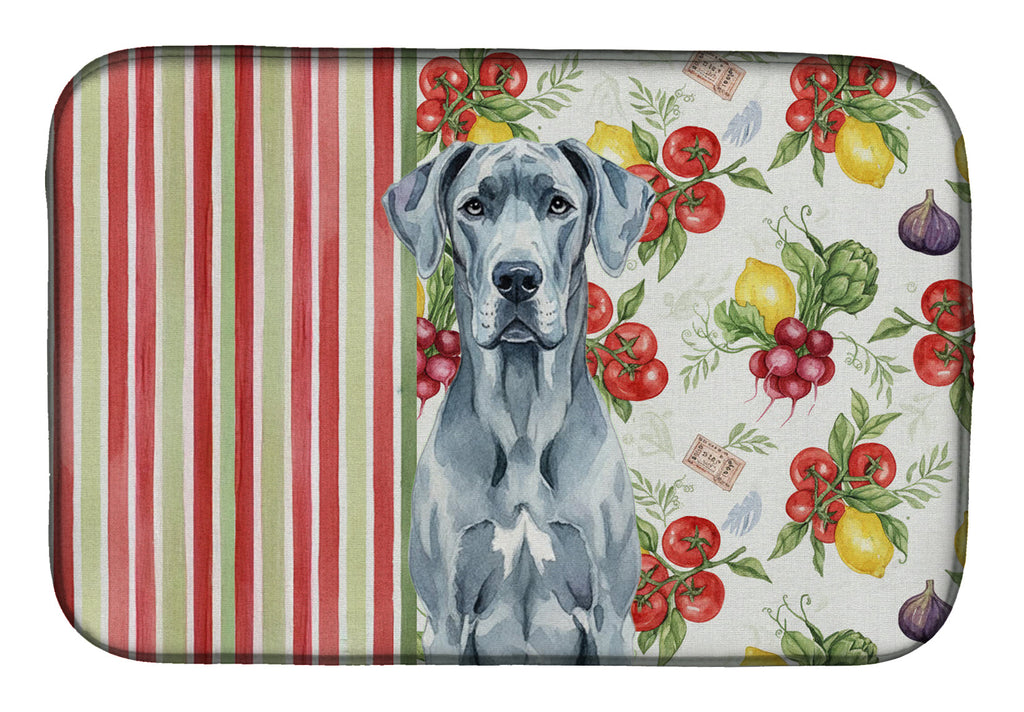Blue Great Dane Vegetables Dish Drying Mat Absorbent Dish Drying Mat Pad for Kitchen Counter Dish Drainer Mat for Countertop, 14 x 21", Multicolor