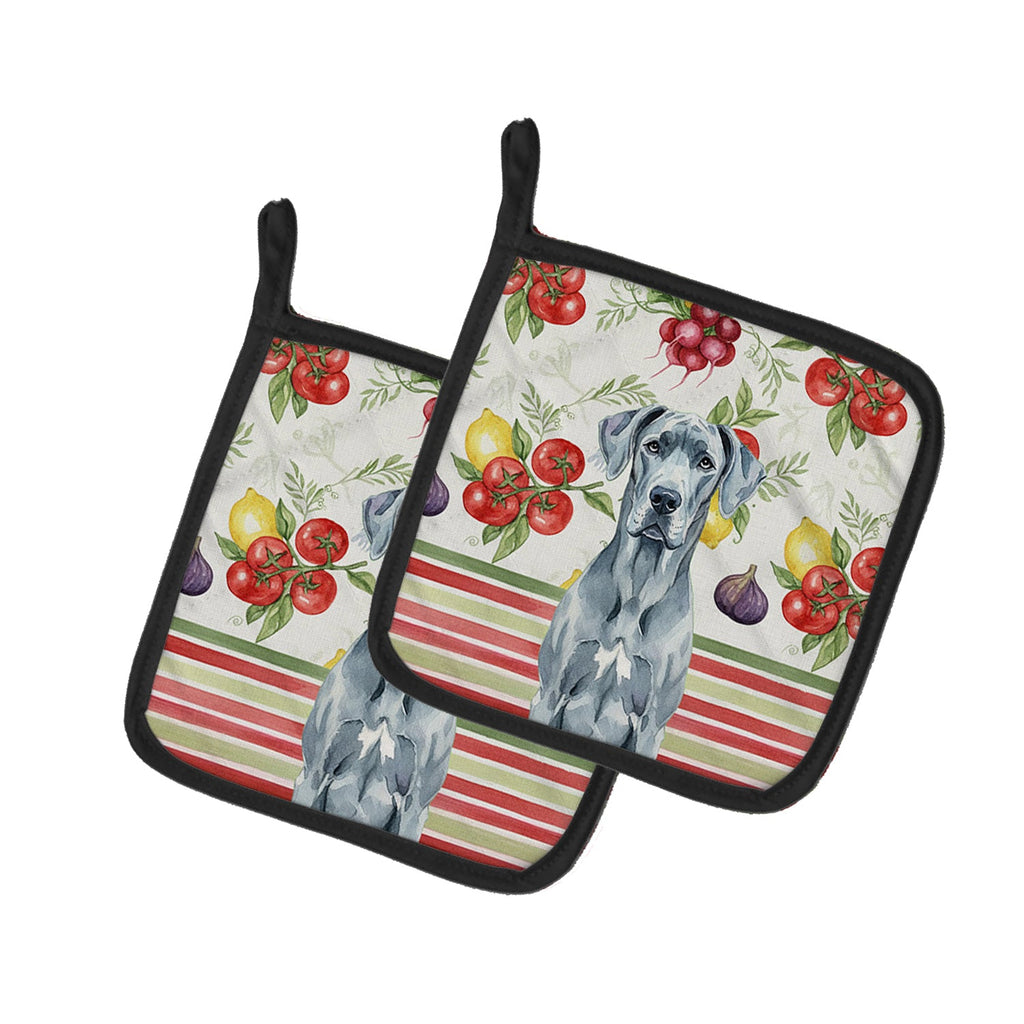 Blue Great Dane Vegetables Pot Holder Set of 2 Heat Resistant Quilted Hot Pads 7.5 x 7.5 Inch, Insulated Kitchen Trivets for Cooking & Baking