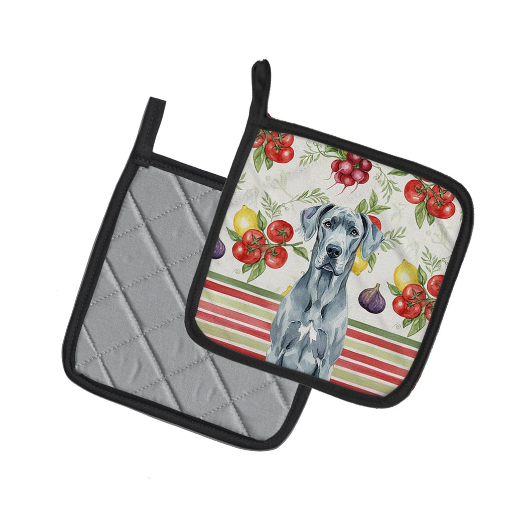 Blue Great Dane Vegetables Pot Holder Set of 2 Heat Resistant Quilted Hot Pads 7.5 x 7.5 Inch, Insulated Kitchen Trivets for Cooking & Baking