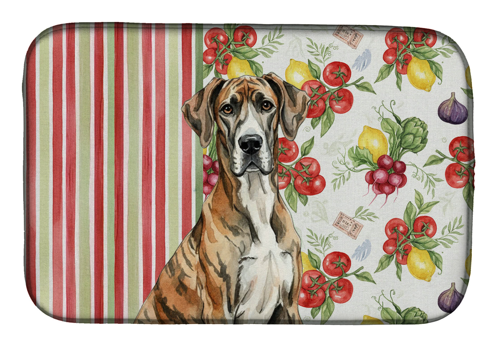 Brindle Great Dane Vegetables Dish Drying Mat Absorbent Dish Drying Mat Pad for Kitchen Counter Dish Drainer Mat for Countertop, 14 x 21", Multicolor