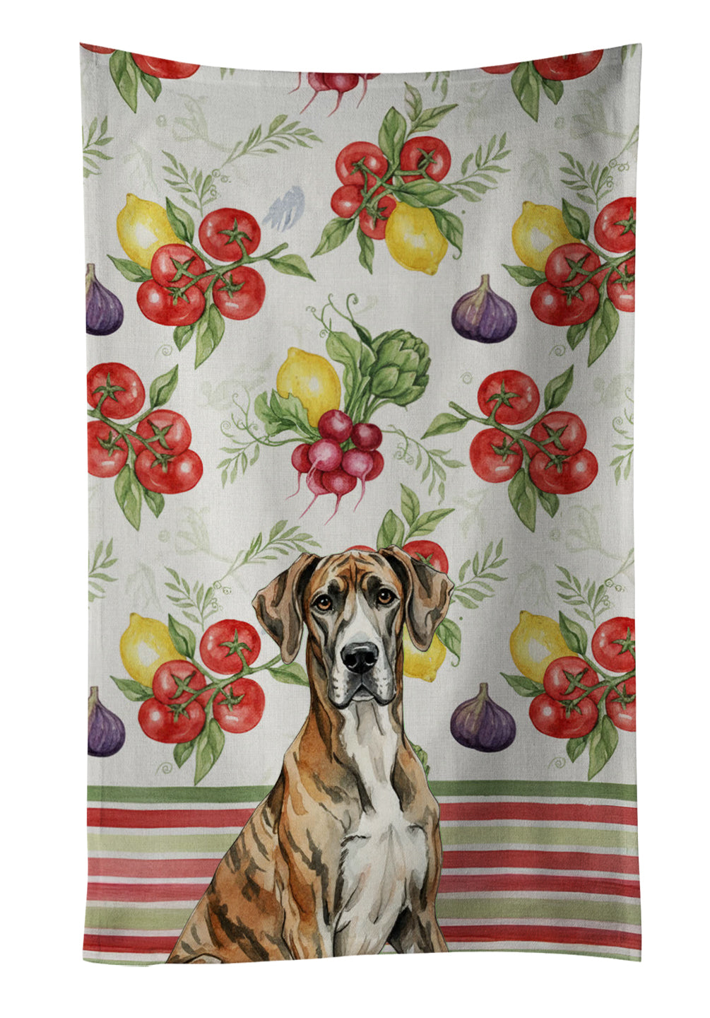 Brindle Great Dane Vegetables Kitchen Towel Velour Plush Front and Cotton Loop Back Machine Washable