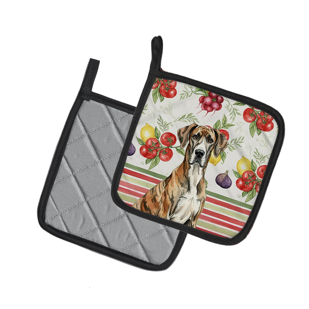 Brindle Great Dane Vegetables Pot Holder Set of 2 Heat Resistant Quilted Hot Pads 7.5 x 7.5 Inch, Insulated Kitchen Trivets for Cooking & Baking