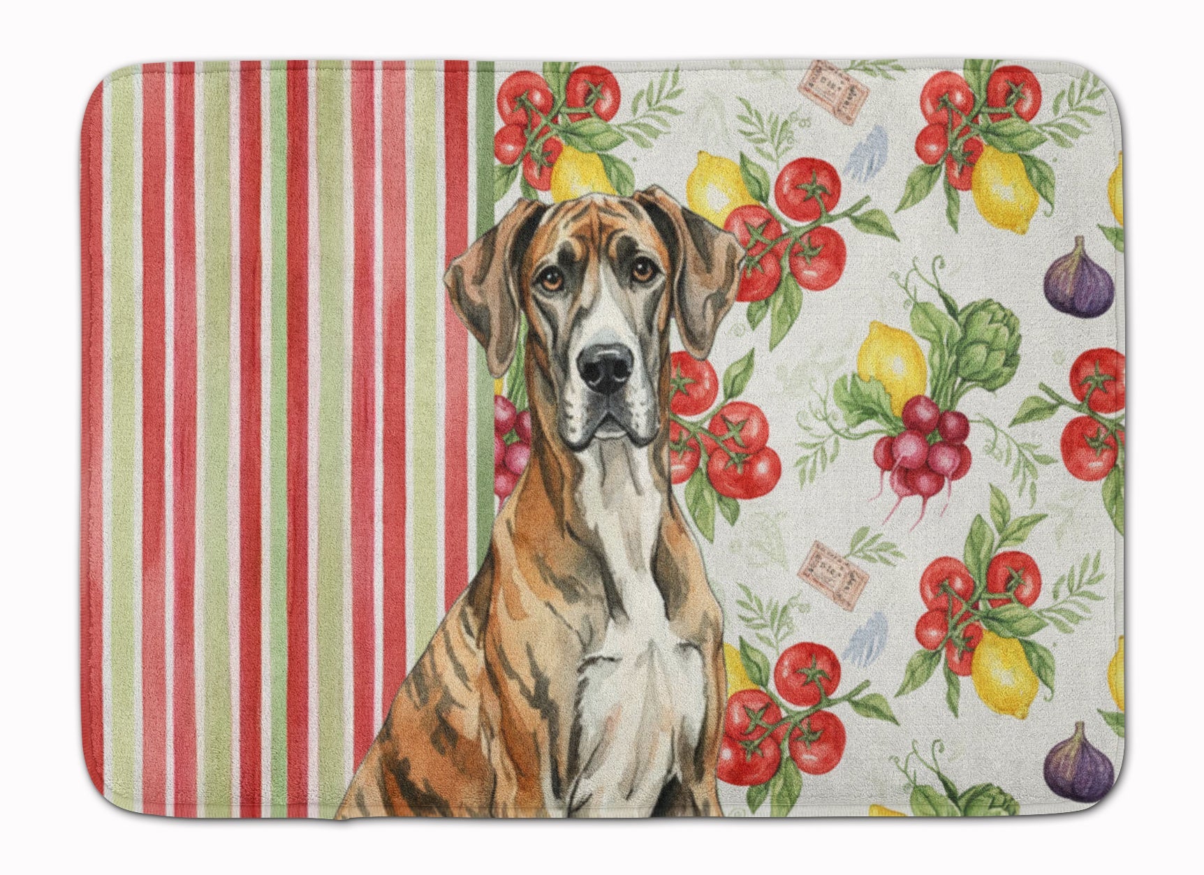 Brindle Great Dane Vegetables Memory Foam Kitchen Mat Machine Washable Anti-Fatigue Cushion Comfort Bath or Kitchen Rug