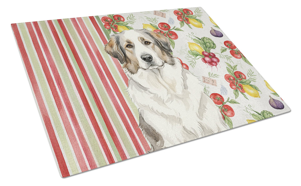 Badger Great Pyrenees Vegetables Cutting Board Tempered Glass Kitchen Cutting Surface, Heat Resistant Chopping, Non-Slip Feet, Food Prep & Serving