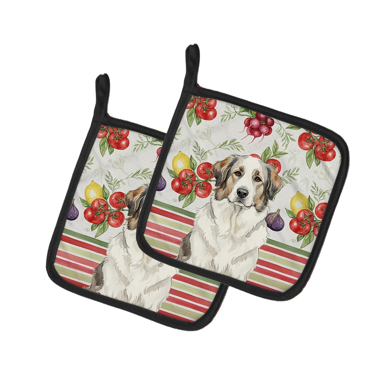 Badger Great Pyrenees Vegetables Pot Holder Set of 2 Heat Resistant Quilted Hot Pads 7.5 x 7.5 Inch, Insulated Kitchen Trivets for Cooking & Baking
