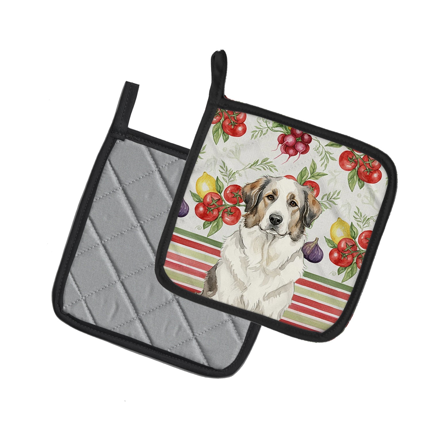 Badger Great Pyrenees Vegetables Pot Holder Set of 2 Heat Resistant Quilted Hot Pads 7.5 x 7.5 Inch, Insulated Kitchen Trivets for Cooking & Baking