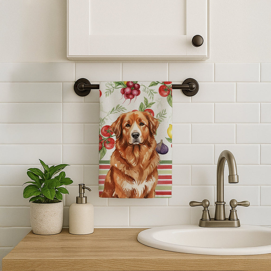 Reddish Brown Great Pyrenees Vegetables Kitchen Towel Velour Plush Front and Cotton Loop Back Machine Washable