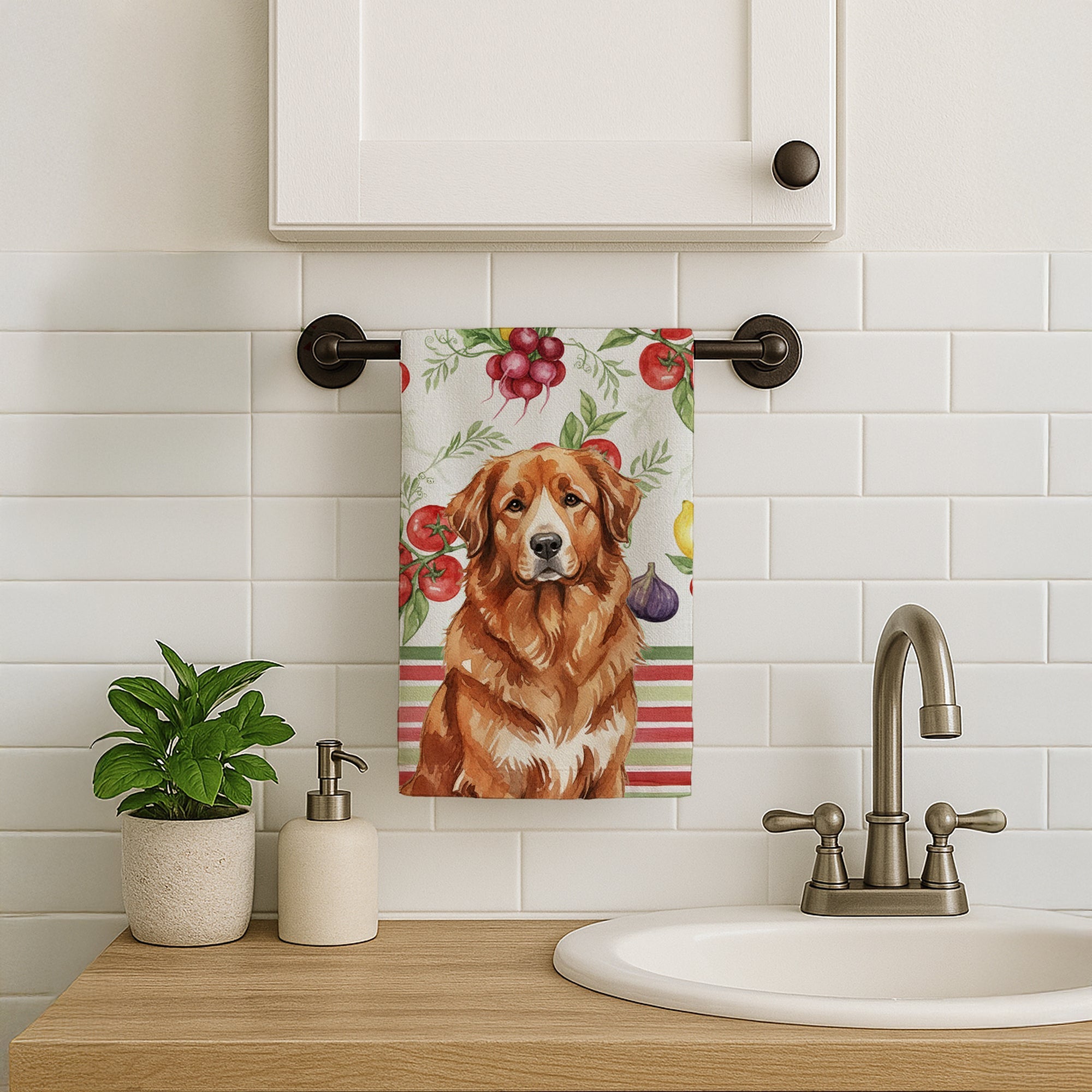 Reddish Brown Great Pyrenees Vegetables Kitchen Towel Velour Plush Front and Cotton Loop Back Machine Washable
