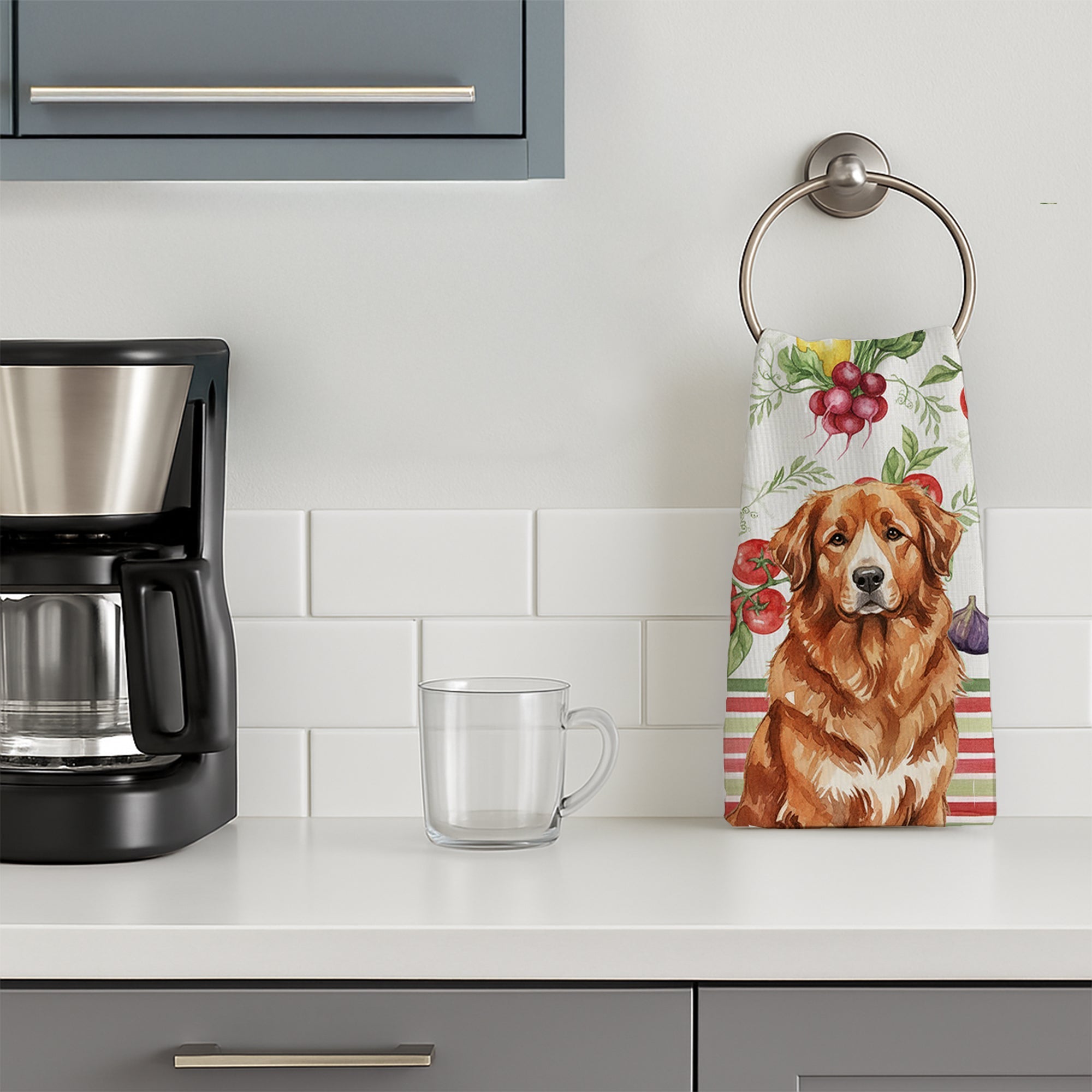 Reddish Brown Great Pyrenees Vegetables Kitchen Towel Velour Plush Front and Cotton Loop Back Machine Washable