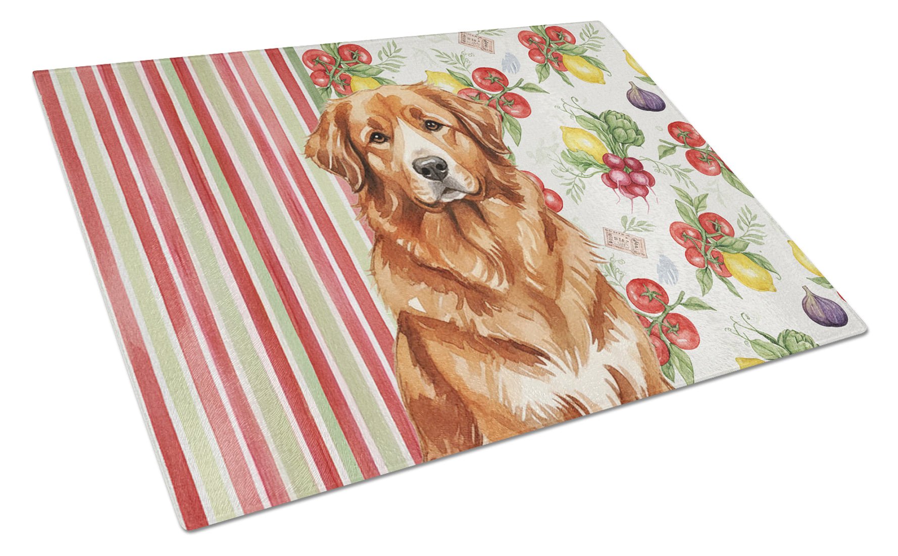 Reddish Brown Great Pyrenees Vegetables Cutting Board Tempered Glass Kitchen Cutting Surface, Heat Resistant Chopping, Non-Slip Feet, Food Prep & Serving