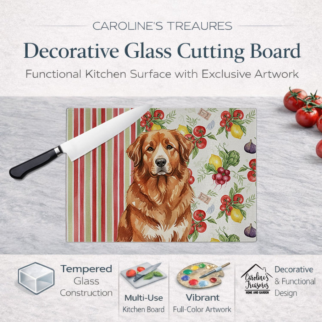 Reddish Brown Great Pyrenees Vegetables Cutting Board Tempered Glass Kitchen Cutting Surface, Heat Resistant Chopping, Non-Slip Feet, Food Prep & Serving