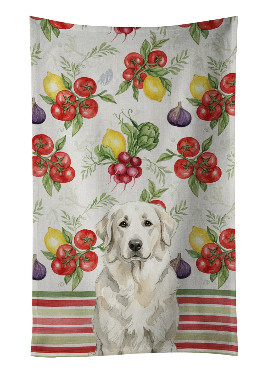 White Great Pyrenees Vegetables Kitchen Towel Velour Plush Front and Cotton Loop Back Machine Washable