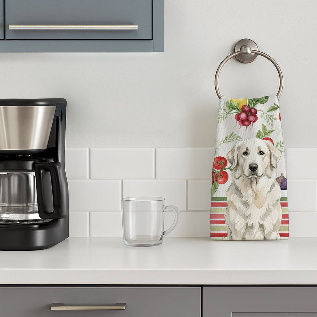 White Great Pyrenees Vegetables Kitchen Towel Velour Plush Front and Cotton Loop Back Machine Washable