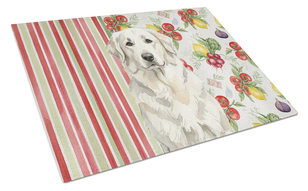 White Great Pyrenees Vegetables Cutting Board Tempered Glass Kitchen Cutting Surface, Heat Resistant Chopping, Non-Slip Feet, Food Prep & Serving