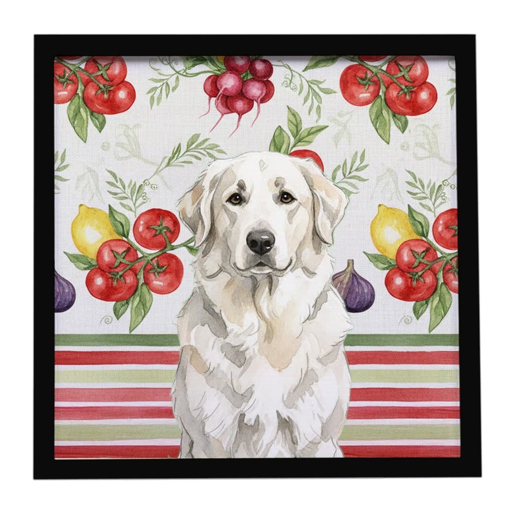 White Great Pyrenees Vegetables Framed Metal Print Bathroom, Kitchen, Office, Home Decor Wall Art Ready to Hang, Square, 8X8