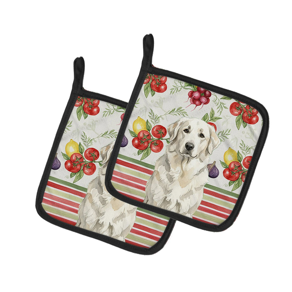 White Great Pyrenees Vegetables Pot Holder Set of 2 Heat Resistant Quilted Hot Pads 7.5 x 7.5 Inch, Insulated Kitchen Trivets for Cooking & Baking