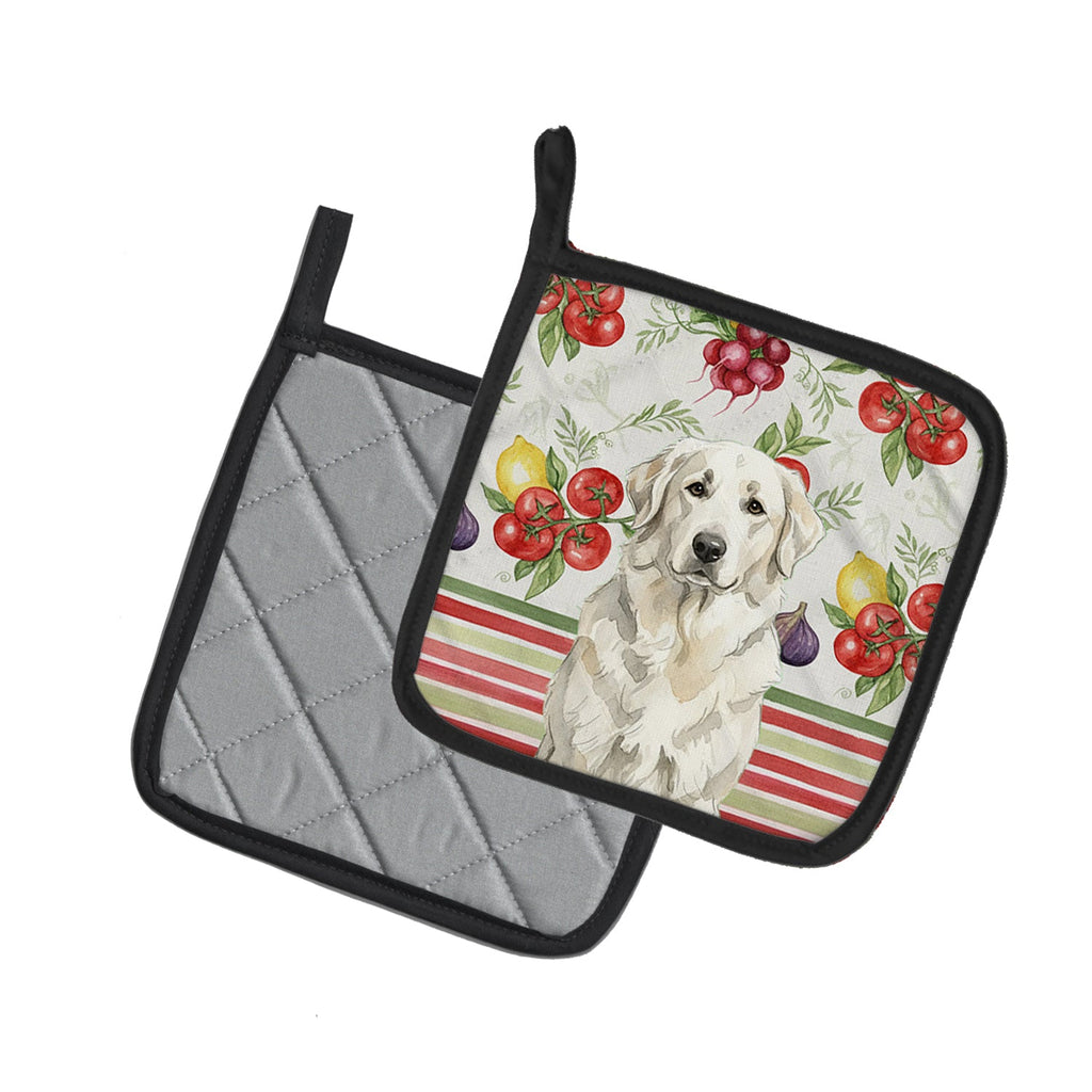 White Great Pyrenees Vegetables Pot Holder Set of 2 Heat Resistant Quilted Hot Pads 7.5 x 7.5 Inch, Insulated Kitchen Trivets for Cooking & Baking