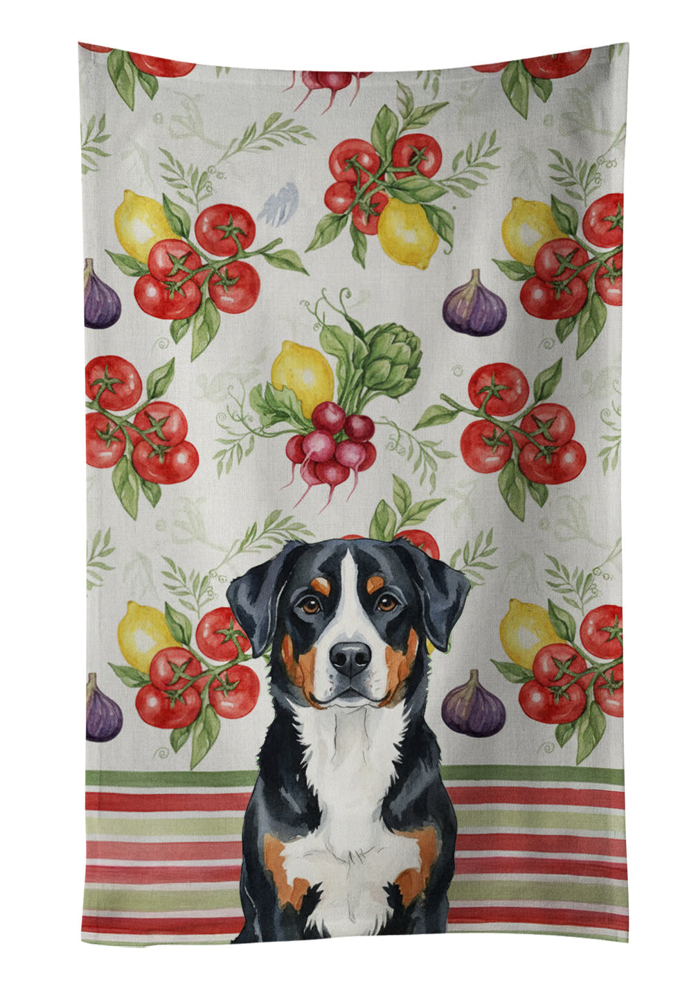 Greater Swiss Mountain Dog Vegetables Kitchen Towel Velour Plush Front and Cotton Loop Back Machine Washable