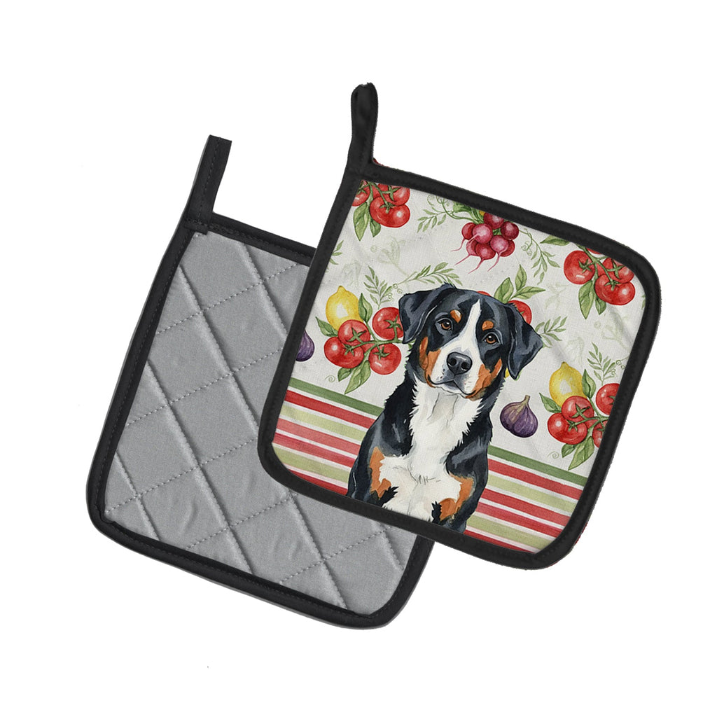 Greater Swiss Mountain Dog Vegetables Pot Holder Set of 2 Heat Resistant Quilted Hot Pads 7.5 x 7.5 Inch, Insulated Kitchen Trivets for Cooking & Baking