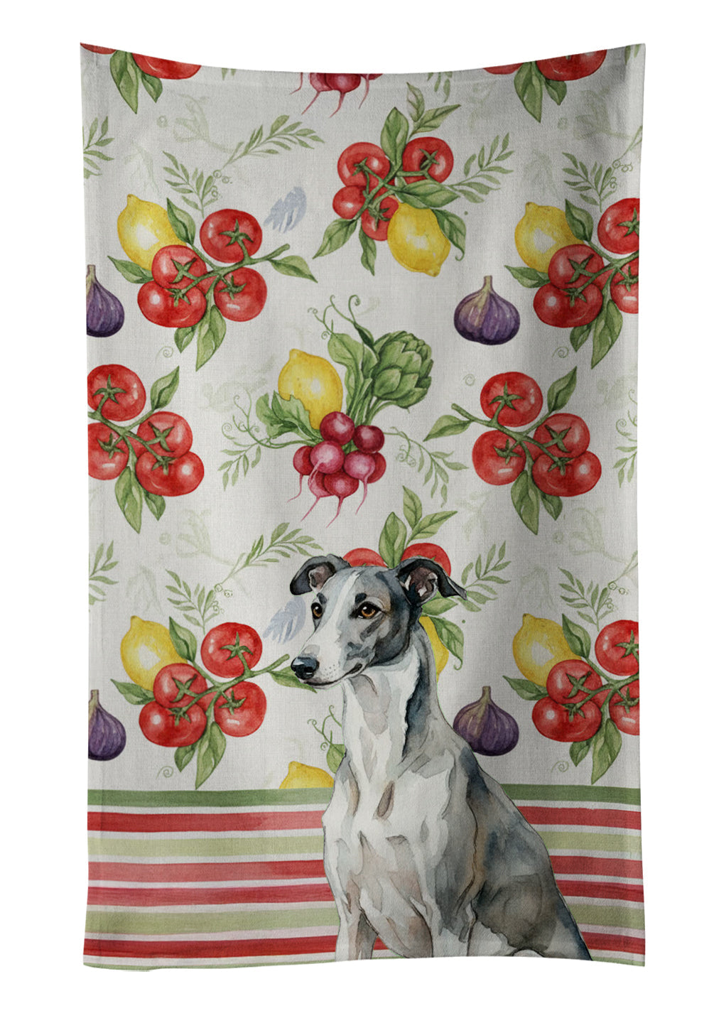 Black and White Greyhound Vegetables Kitchen Towel Velour Plush Front and Cotton Loop Back Machine Washable