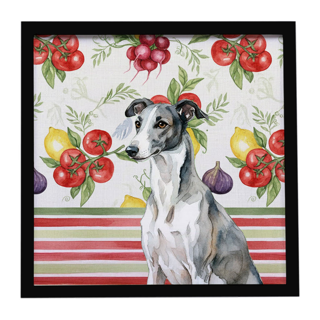 Black and White Greyhound Vegetables Framed Metal Print Bathroom, Kitchen, Office, Home Decor Wall Art Ready to Hang, Square, 8X8