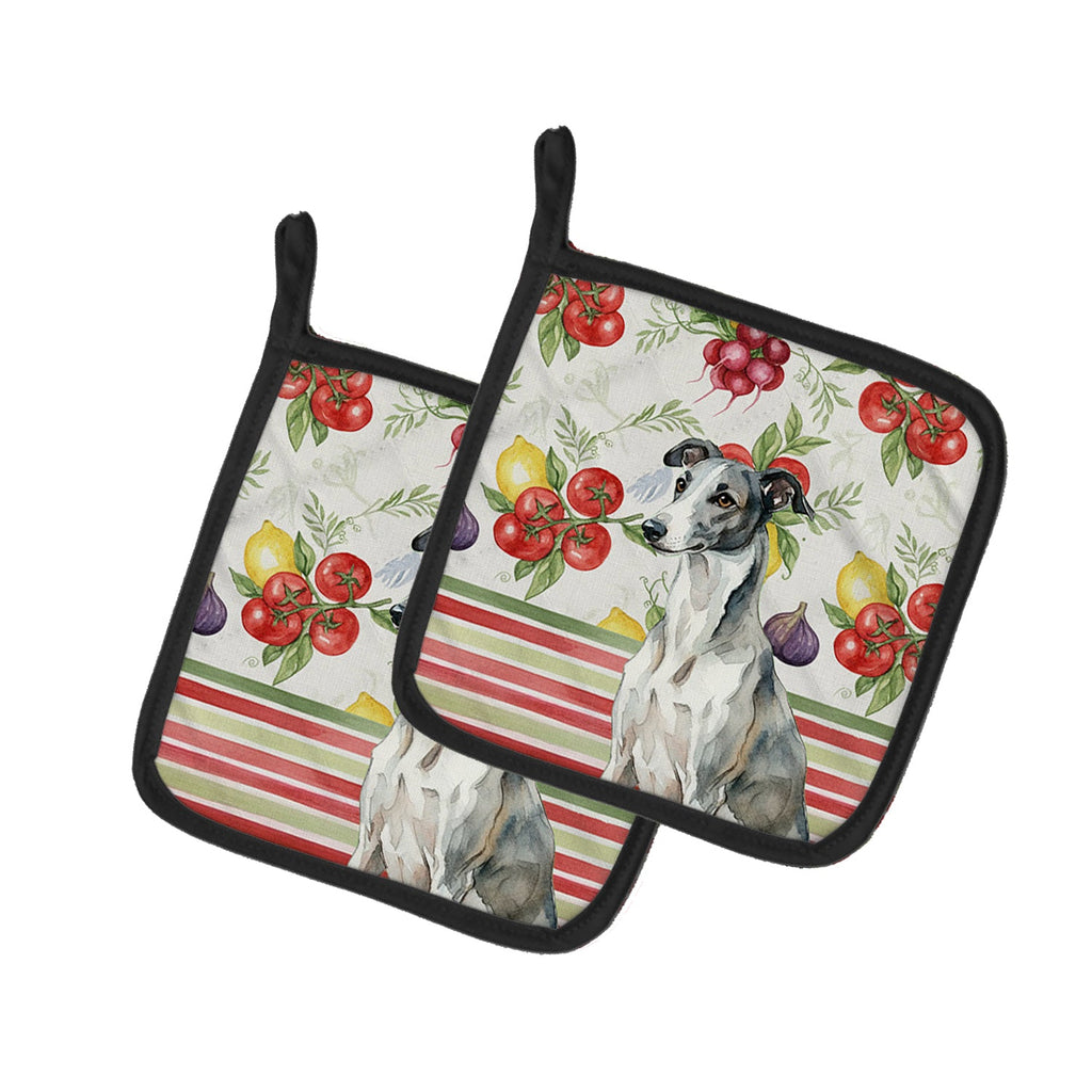 Black and White Greyhound Vegetables Pot Holder Set of 2 Heat Resistant Quilted Hot Pads 7.5 x 7.5 Inch, Insulated Kitchen Trivets for Cooking & Baking