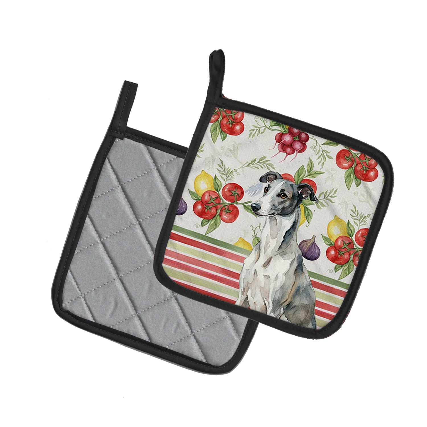 Black and White Greyhound Vegetables Pot Holder Set of 2 Heat Resistant Quilted Hot Pads 7.5 x 7.5 Inch, Insulated Kitchen Trivets for Cooking & Baking