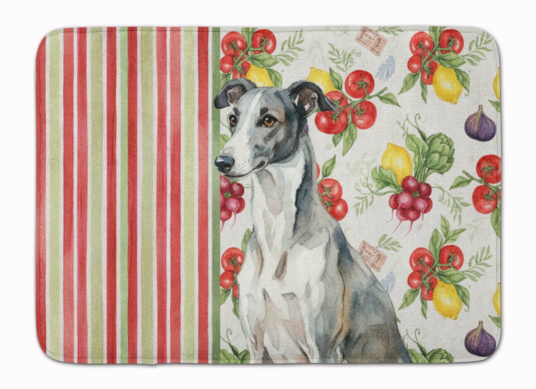 Black and White Greyhound Vegetables Memory Foam Kitchen Mat Machine Washable Anti-Fatigue Cushion Comfort Bath or Kitchen Rug