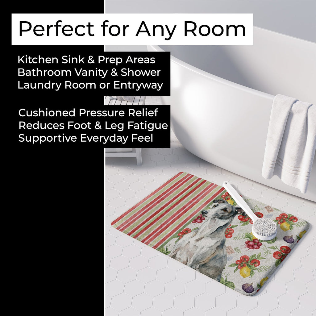Black and White Greyhound Vegetables Memory Foam Kitchen Mat Machine Washable Anti-Fatigue Cushion Comfort Bath or Kitchen Rug