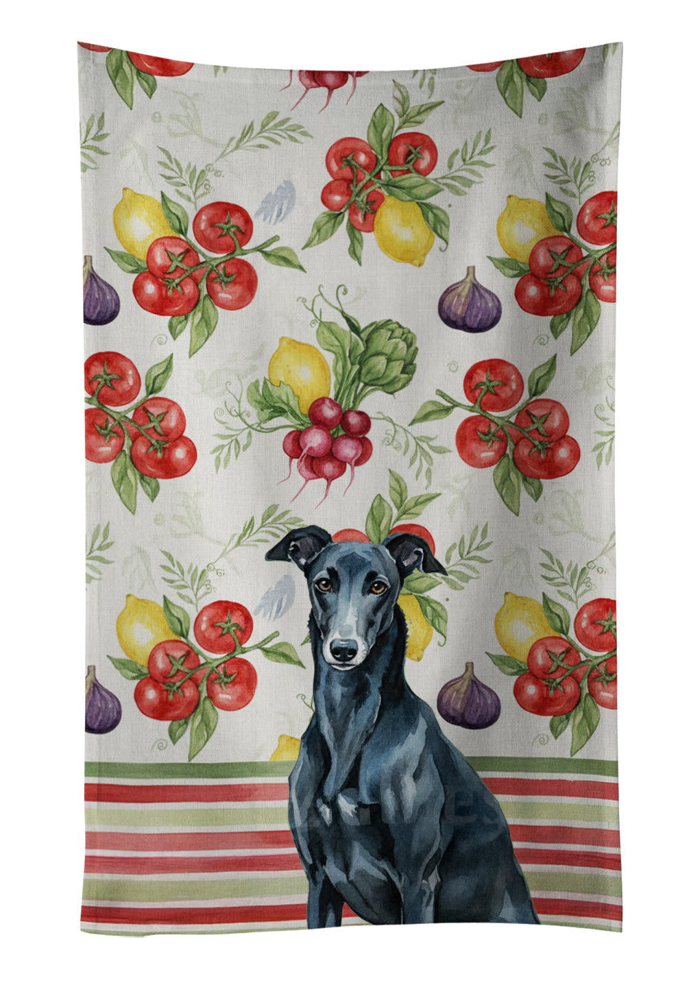 Black Greyhound Vegetables Kitchen Towel Velour Plush Front and Cotton Loop Back Machine Washable