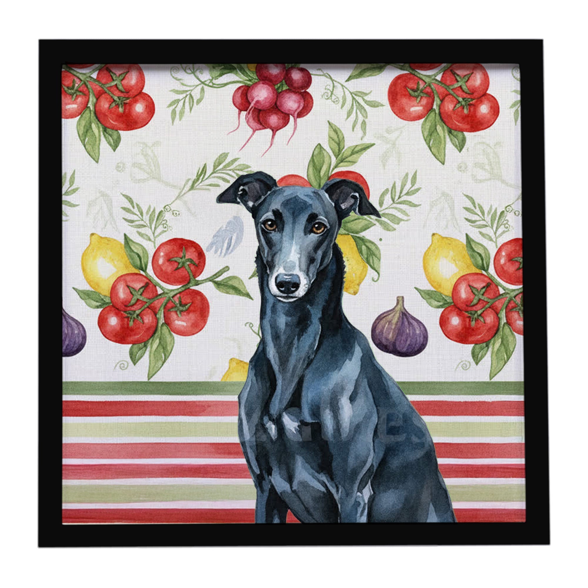 Black Greyhound Vegetables Framed Metal Print Bathroom, Kitchen, Office, Home Decor Wall Art Ready to Hang, Square, 8X8