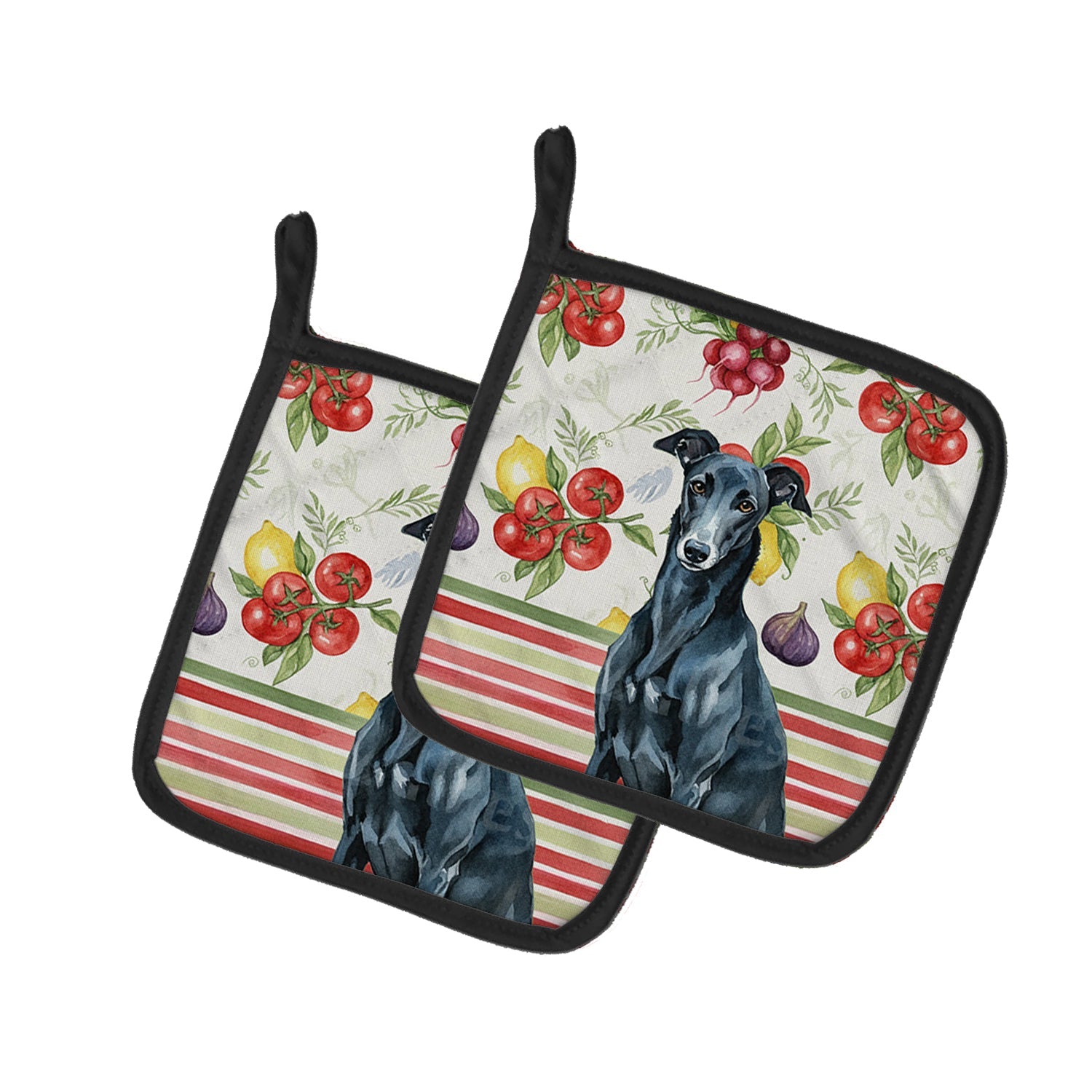 Black Greyhound Vegetables Pot Holder Set of 2 Heat Resistant Quilted Hot Pads 7.5 x 7.5 Inch, Insulated Kitchen Trivets for Cooking & Baking