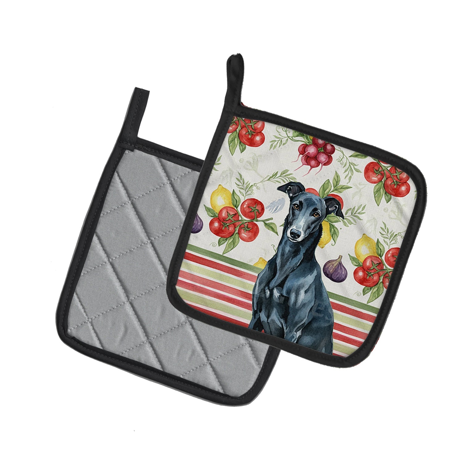 Black Greyhound Vegetables Pot Holder Set of 2 Heat Resistant Quilted Hot Pads 7.5 x 7.5 Inch, Insulated Kitchen Trivets for Cooking & Baking